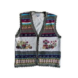 Napa Valley Women's Vintage Knit Vest FALL Embroidered Size Medium Petites